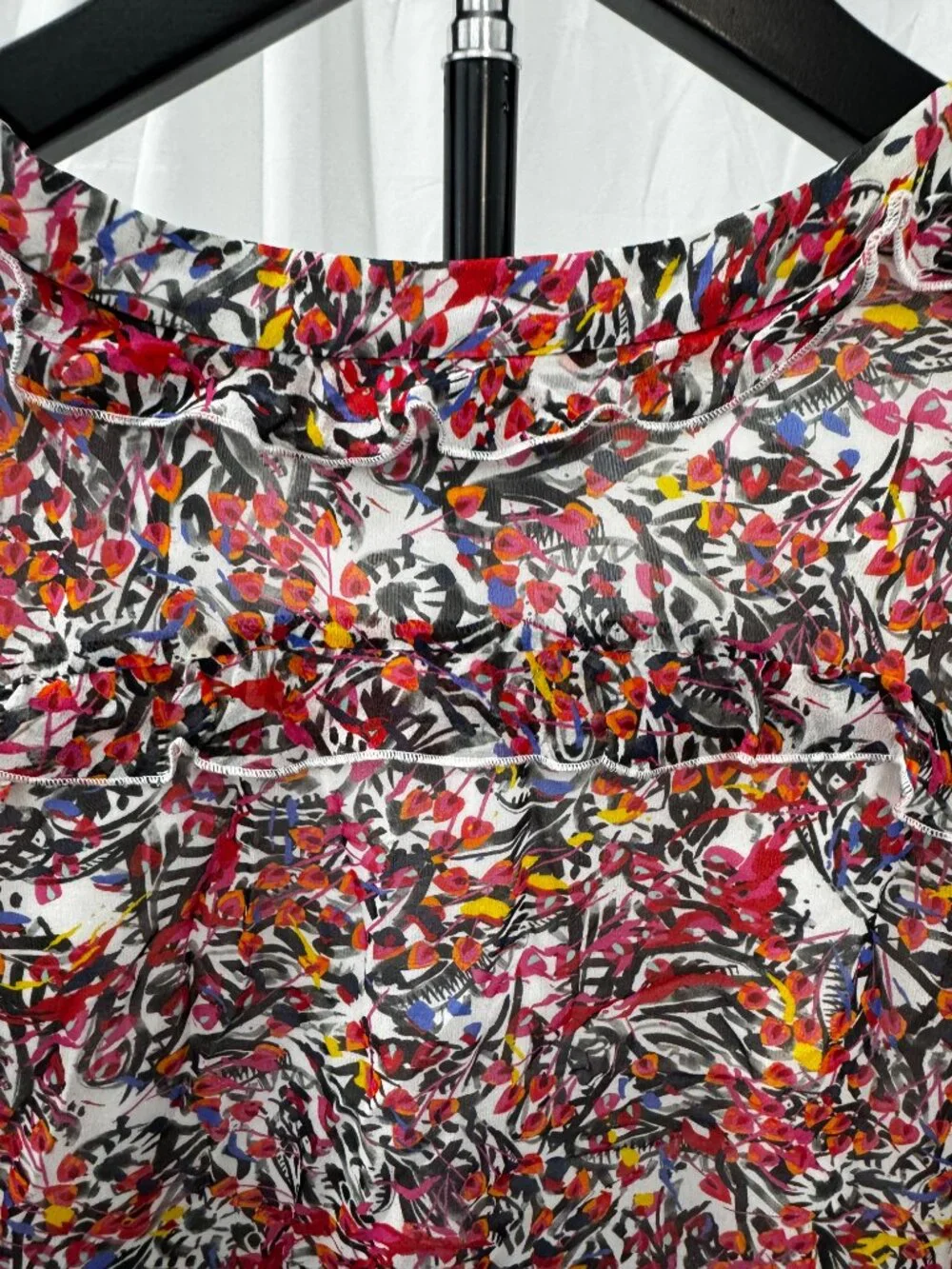 SALONI Tilly Silk Ruffled Mini Dress Pink White Floral 100% Silk Sz 8 - Picture 8 of 16
